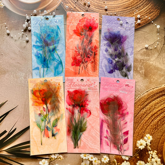 12 Pcs Carefree Flowers Creative Pet Cut Film Stickers