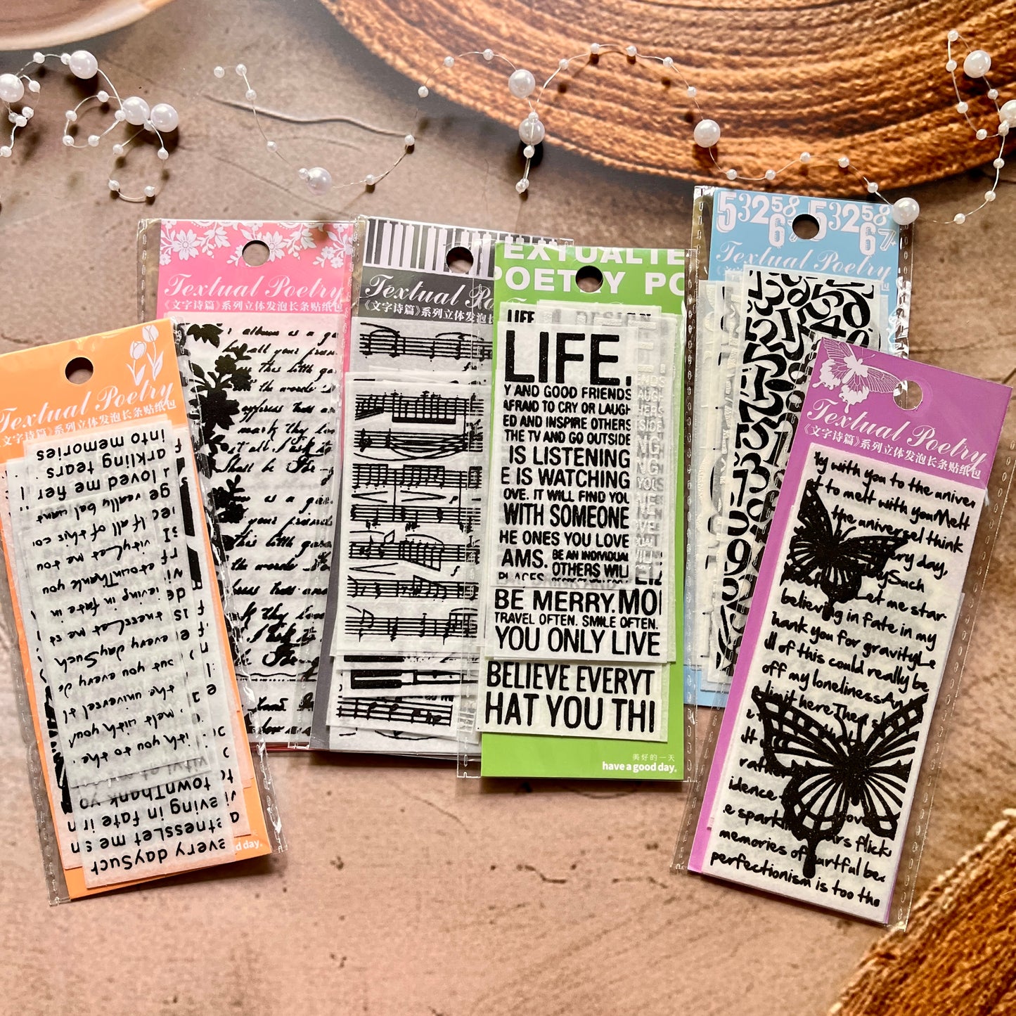 10 Sheets Textual Poetry Series Foam Sticker Pack