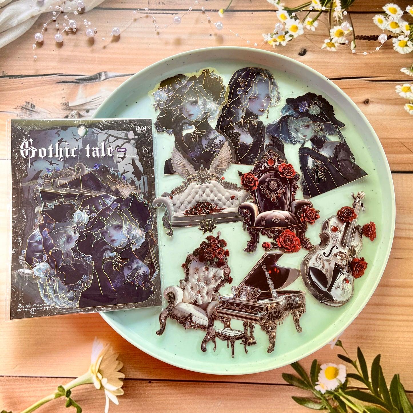 20 Pcs Gothic Legend Series Vintage Dark Character Landscaping Bronzing PET Sticker