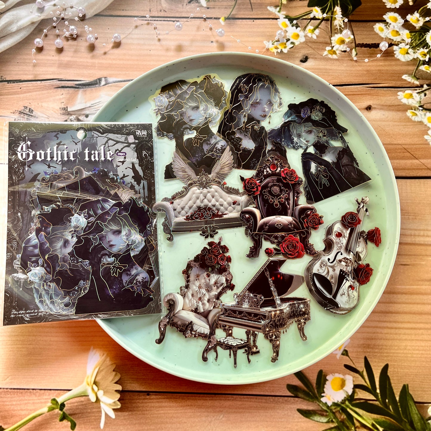 20 Pcs Gothic Legend Series Vintage Dark Character Landscaping Bronzing PET Sticker