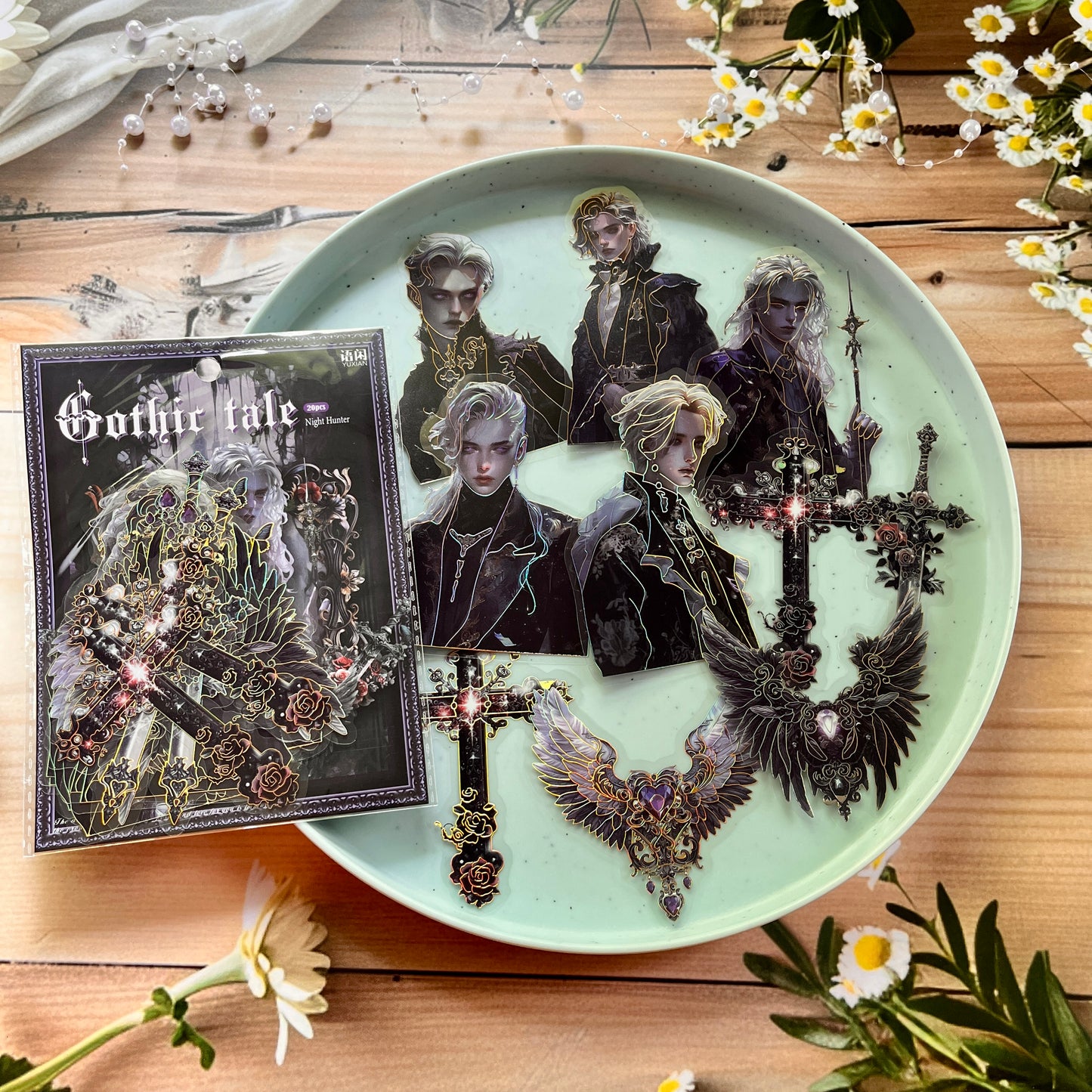 20 Pcs Gothic Legend Series Vintage Dark Character Landscaping Bronzing PET Sticker