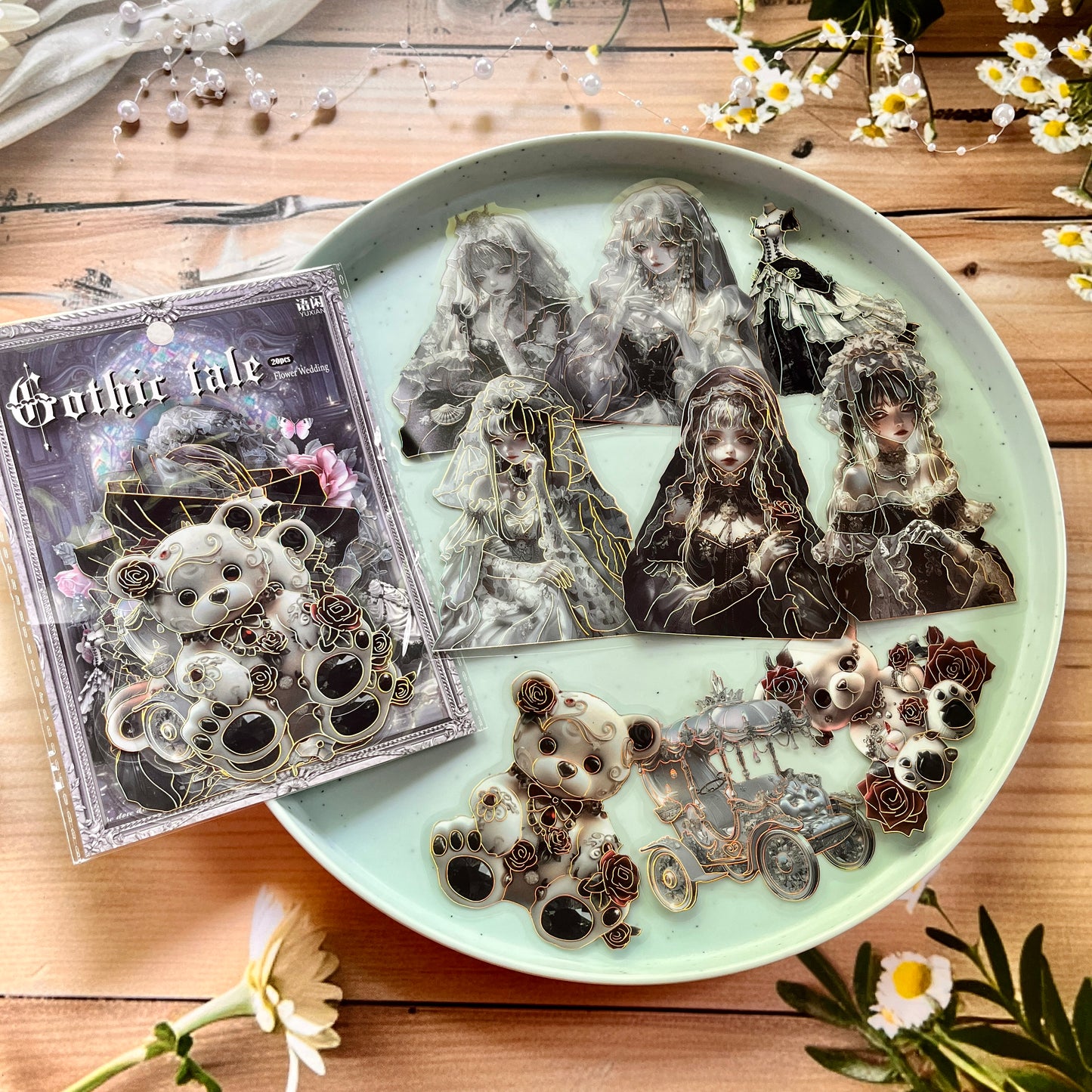 20 Pcs Gothic Legend Series Vintage Dark Character Landscaping Bronzing PET Sticker