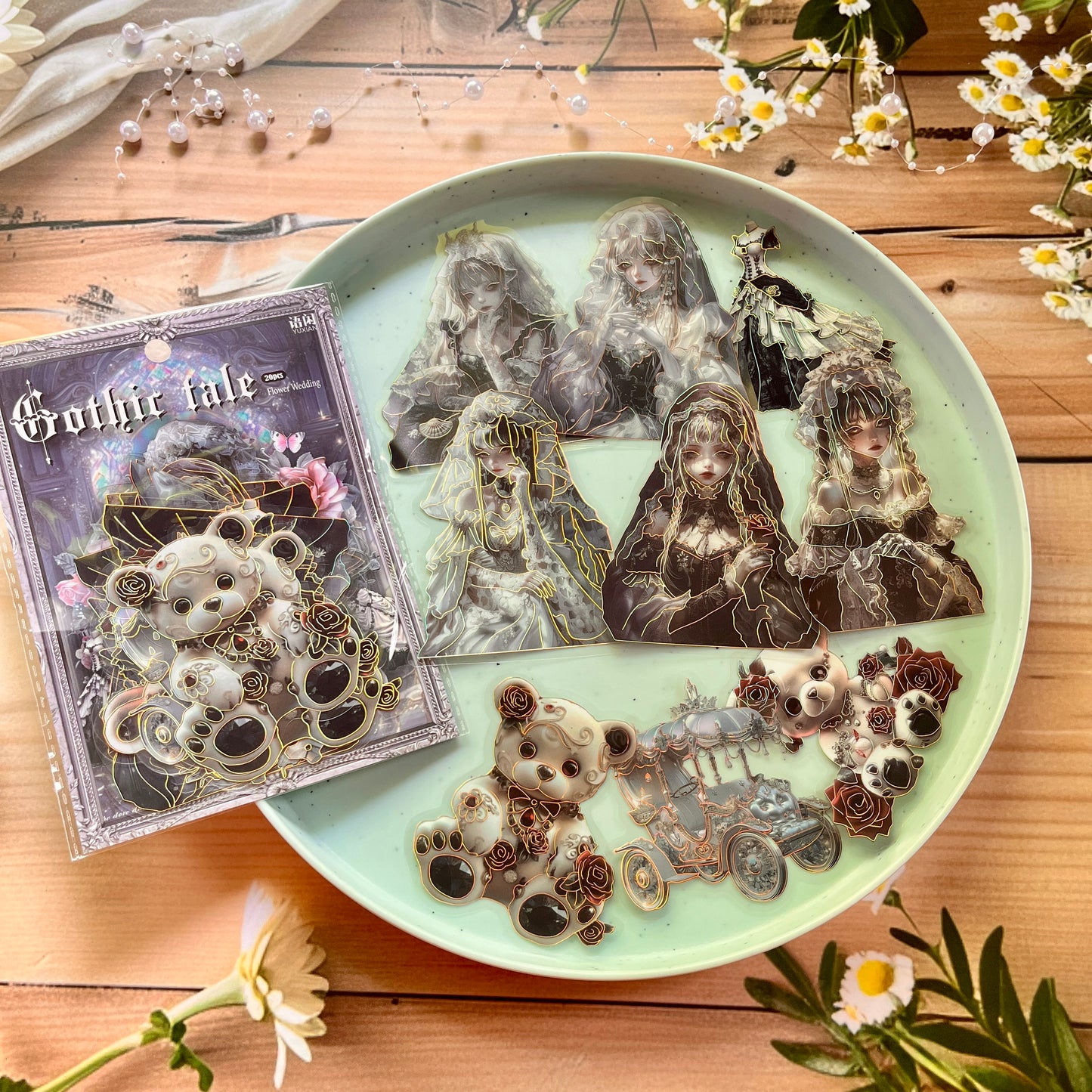 20 Pcs Gothic Legend Series Vintage Dark Character Landscaping Bronzing PET Sticker