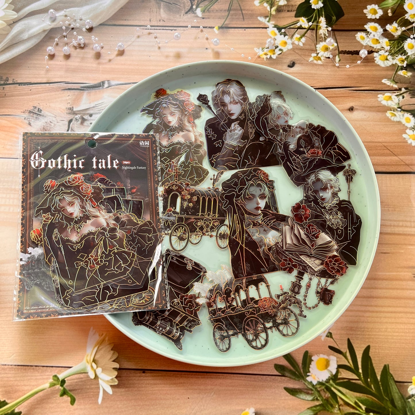 20 Pcs Gothic Legend Series Vintage Dark Character Landscaping Bronzing PET Sticker