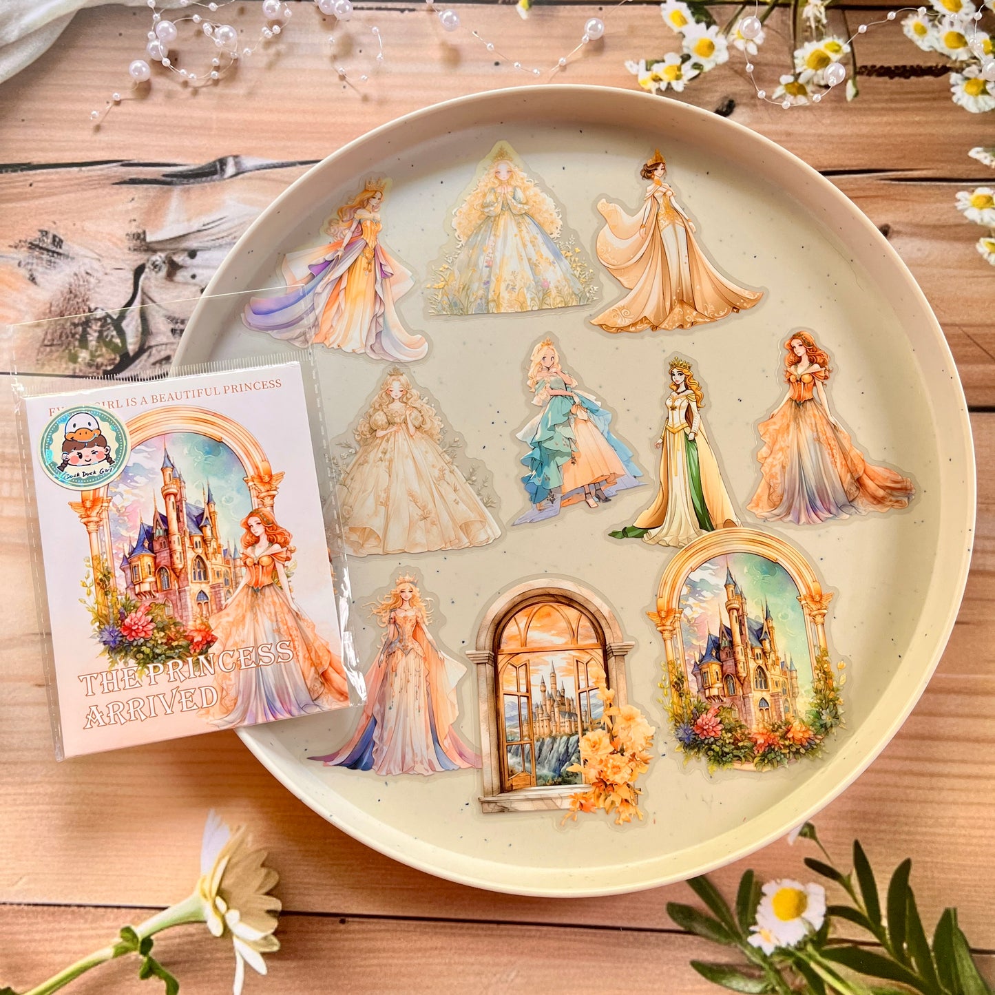 20 Pcs Princess Arrives Series Kawaii Fairy Tale Theme Character Flower PET Sticker