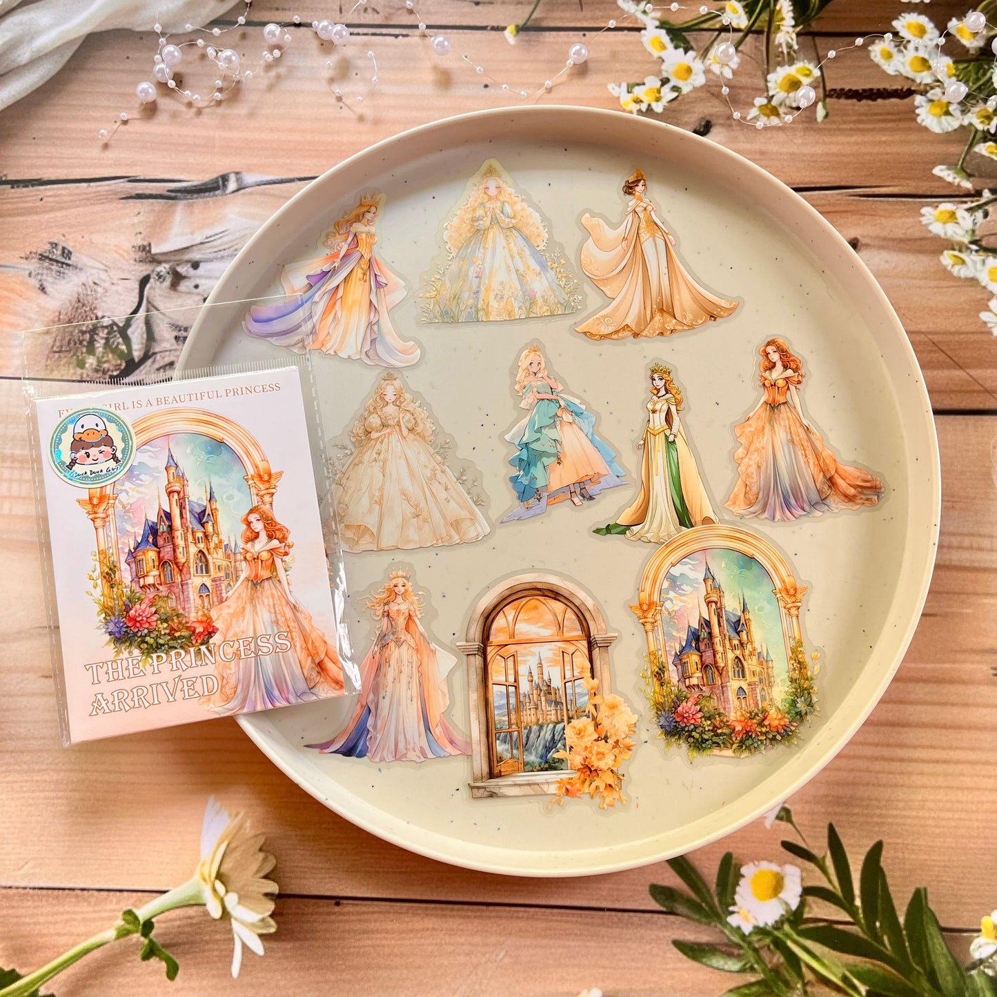20 Pcs Princess Arrives Series Kawaii Fairy Tale Theme Character Flower PET Sticker