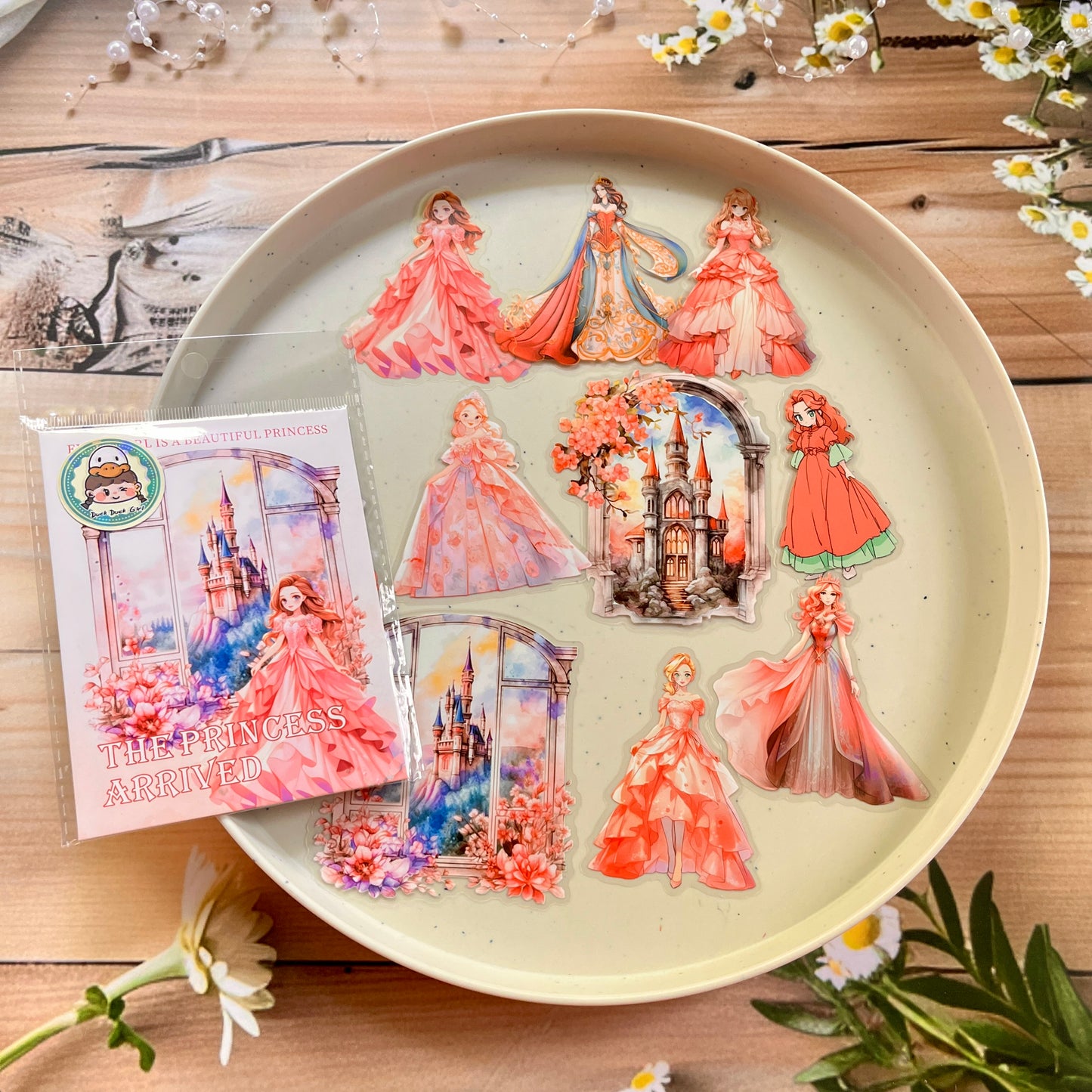 20 Pcs Princess Arrives Series Kawaii Fairy Tale Theme Character Flower PET Sticker