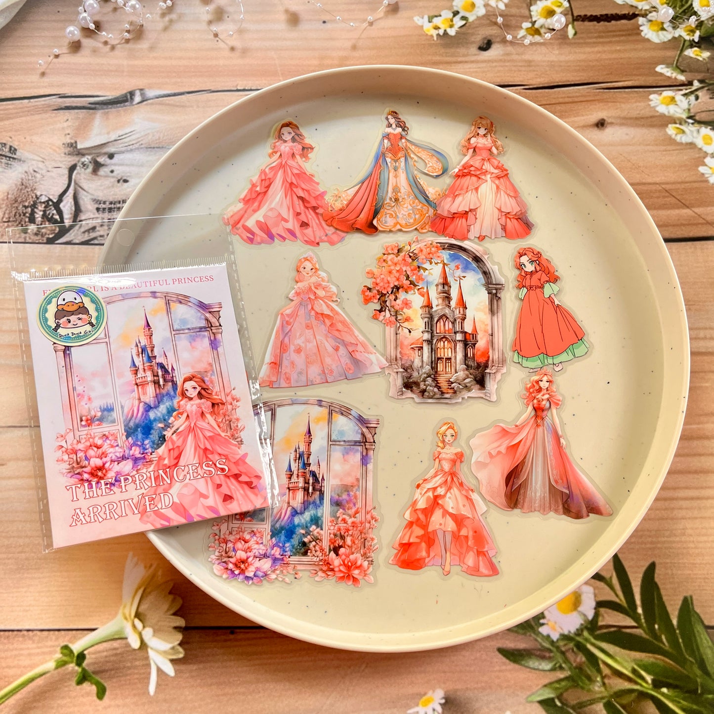 20 Pcs Princess Arrives Series Kawaii Fairy Tale Theme Character Flower PET Sticker