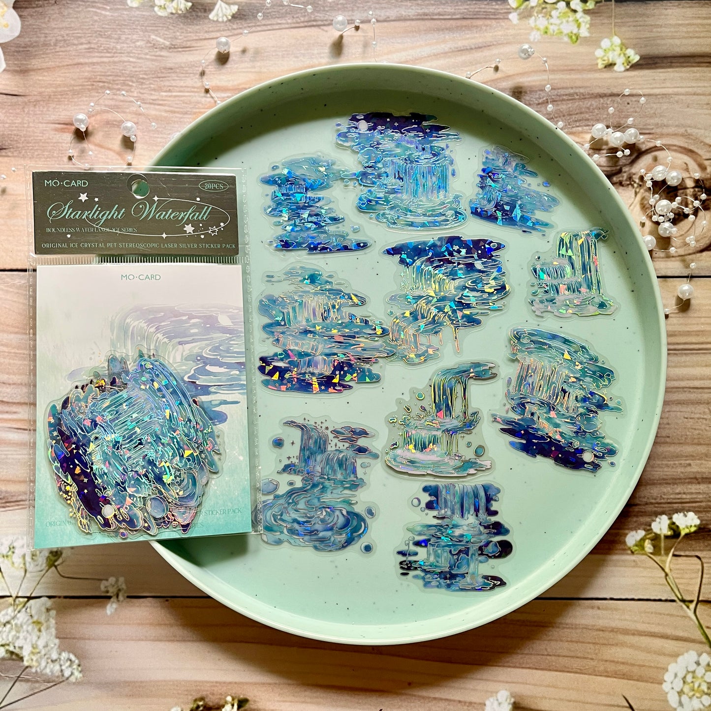 20 pcs Ice Crystal PET Stereoscopic Laser Silver Sticker Pack