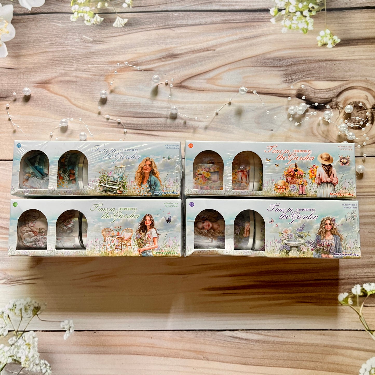 3 Rolls/set Time in The Garden Series Vintage Flower Character Landscape Pet Tape