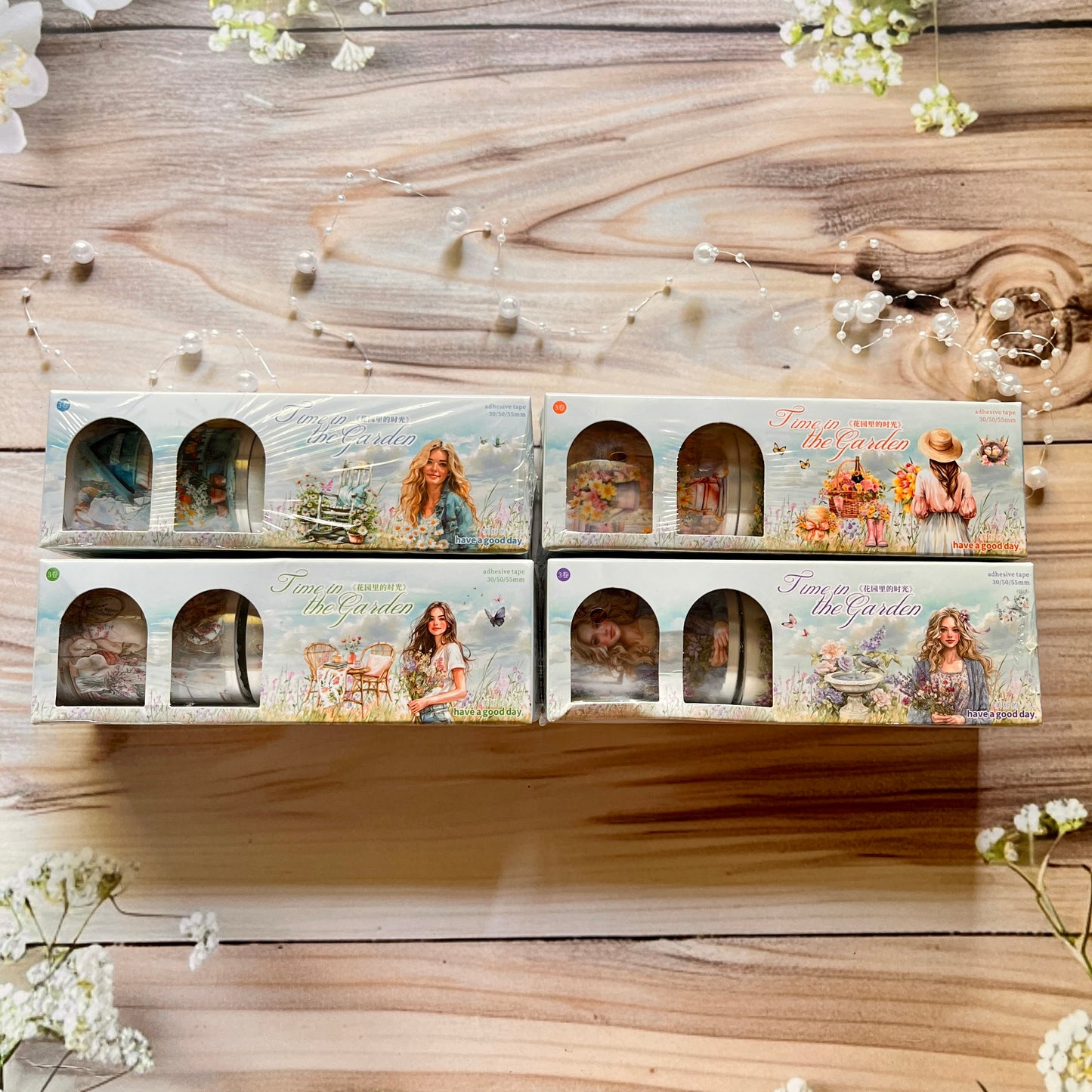 3 Rolls/set Time in The Garden Series Vintage Flower Character Landscape Pet Tape