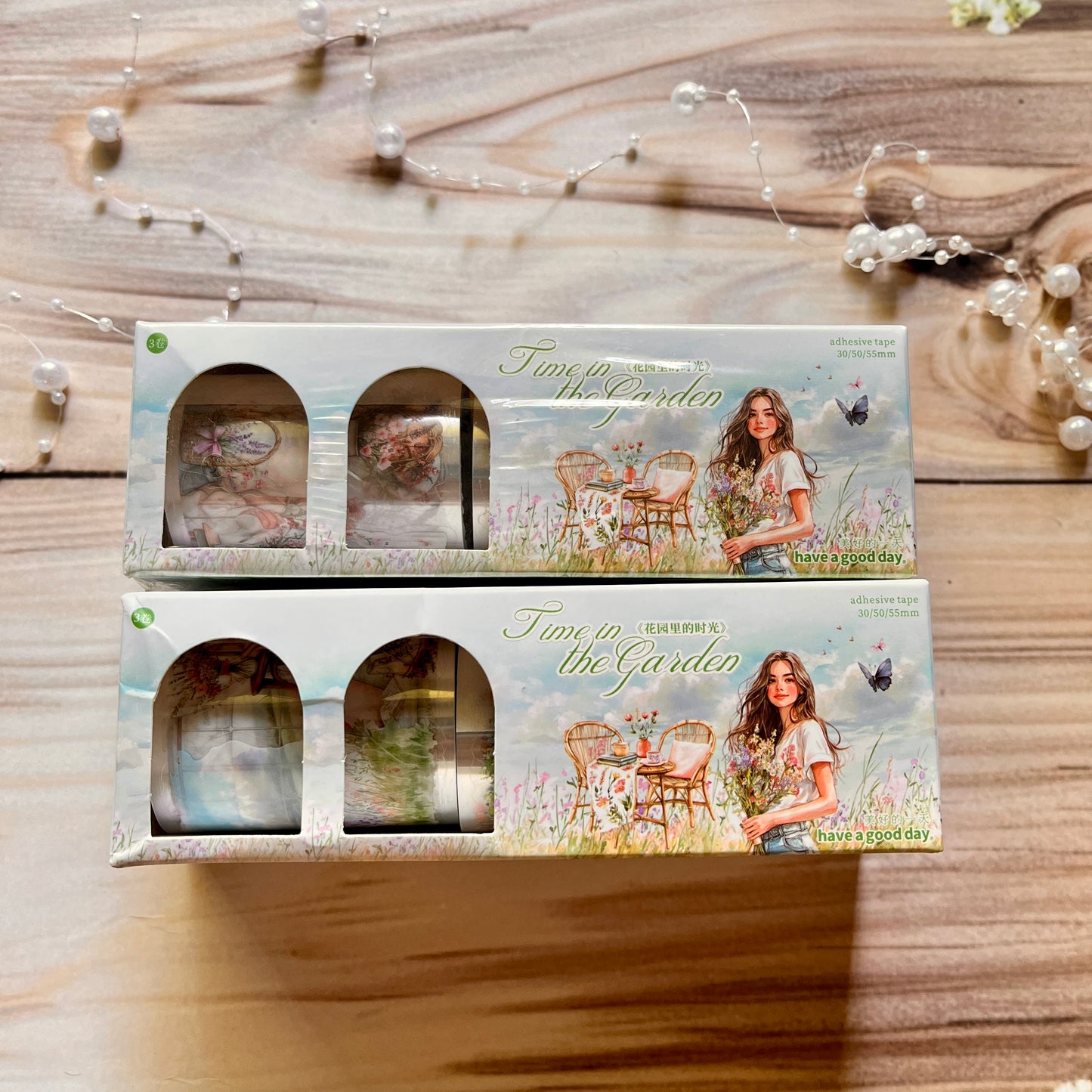 3 Rolls/set Time in The Garden Series Vintage Flower Character Landscape Pet Tape