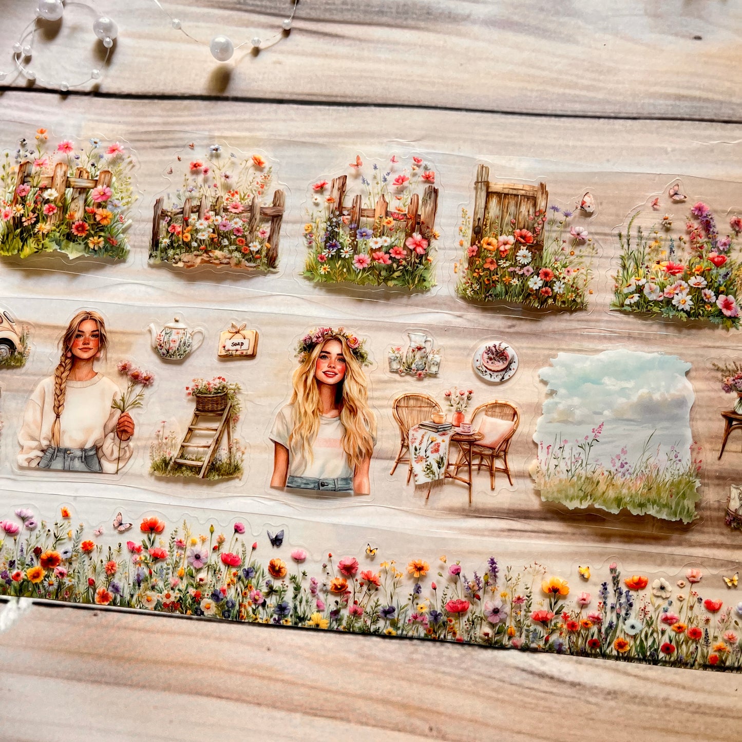 3 Rolls/set Time in The Garden Series Vintage Flower Character Landscape Pet Tape