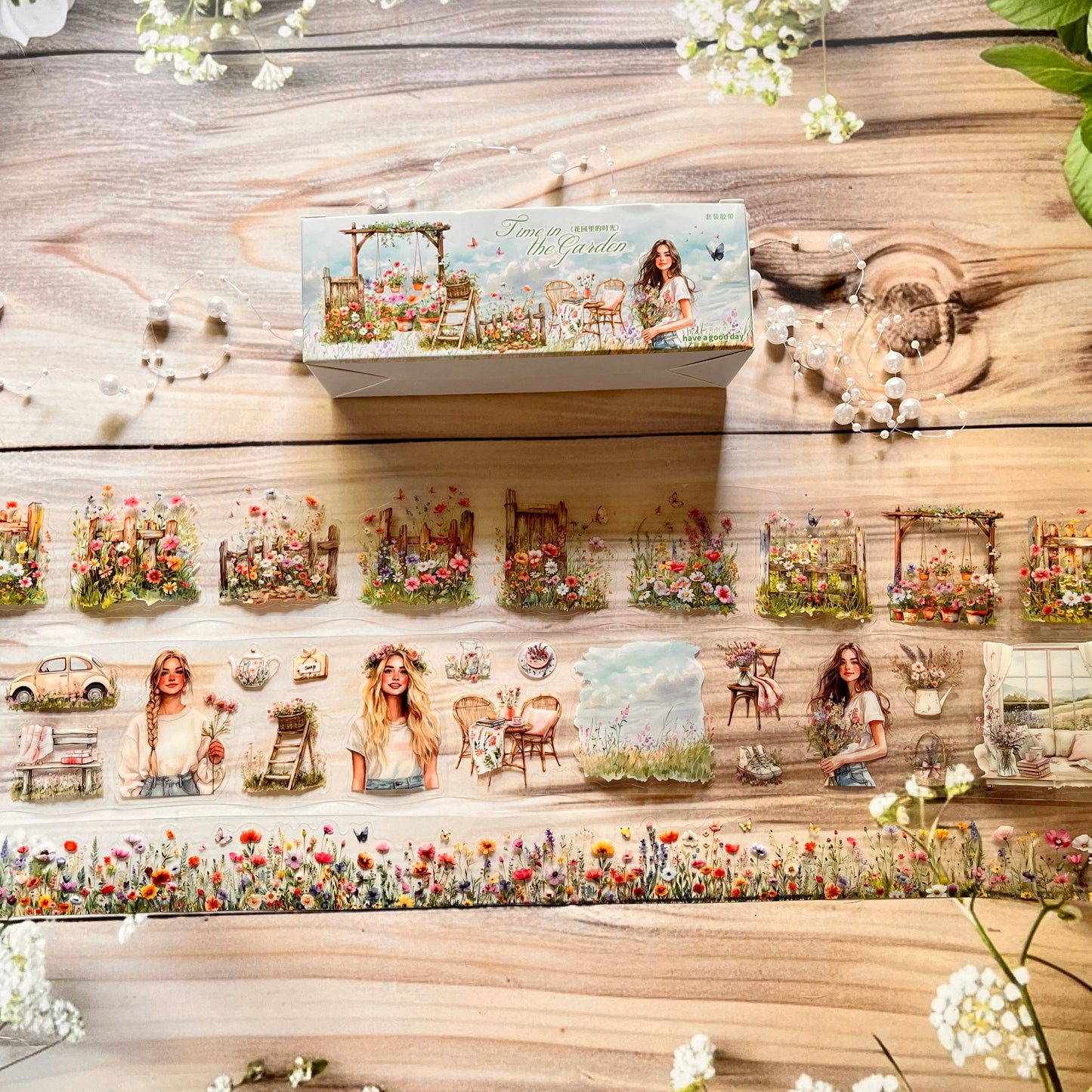 3 Rolls/set Time in The Garden Series Vintage Flower Character Landscape Pet Tape