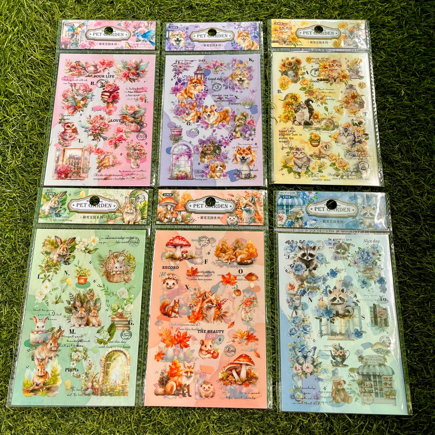 2pieces/pack Cute Pet Garden Series Retro PET Sticker pack