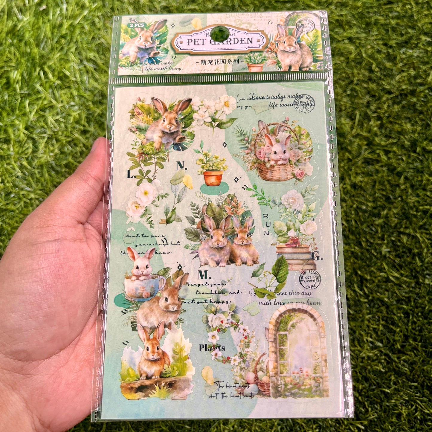 2pieces/pack Cute Pet Garden Series Retro PET Sticker pack