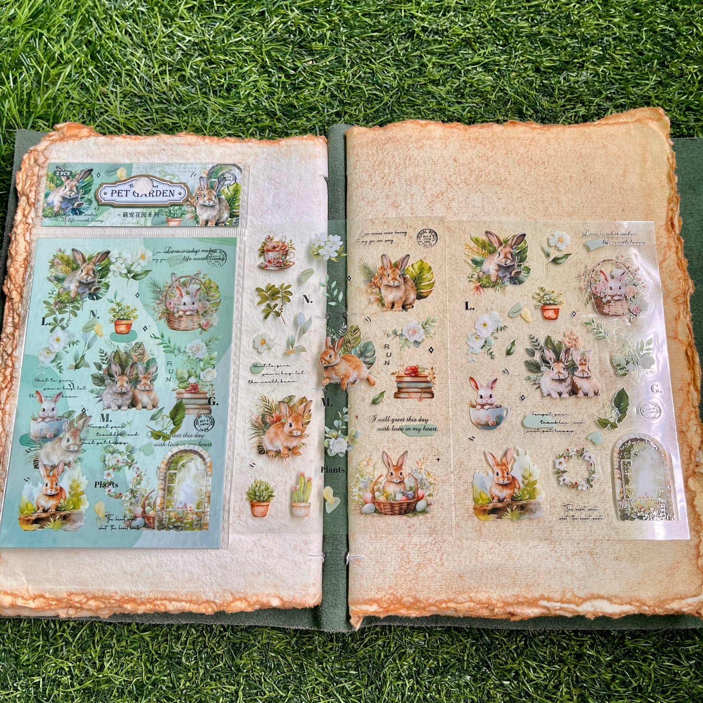 2pieces/pack Cute Pet Garden Series Retro PET Sticker pack