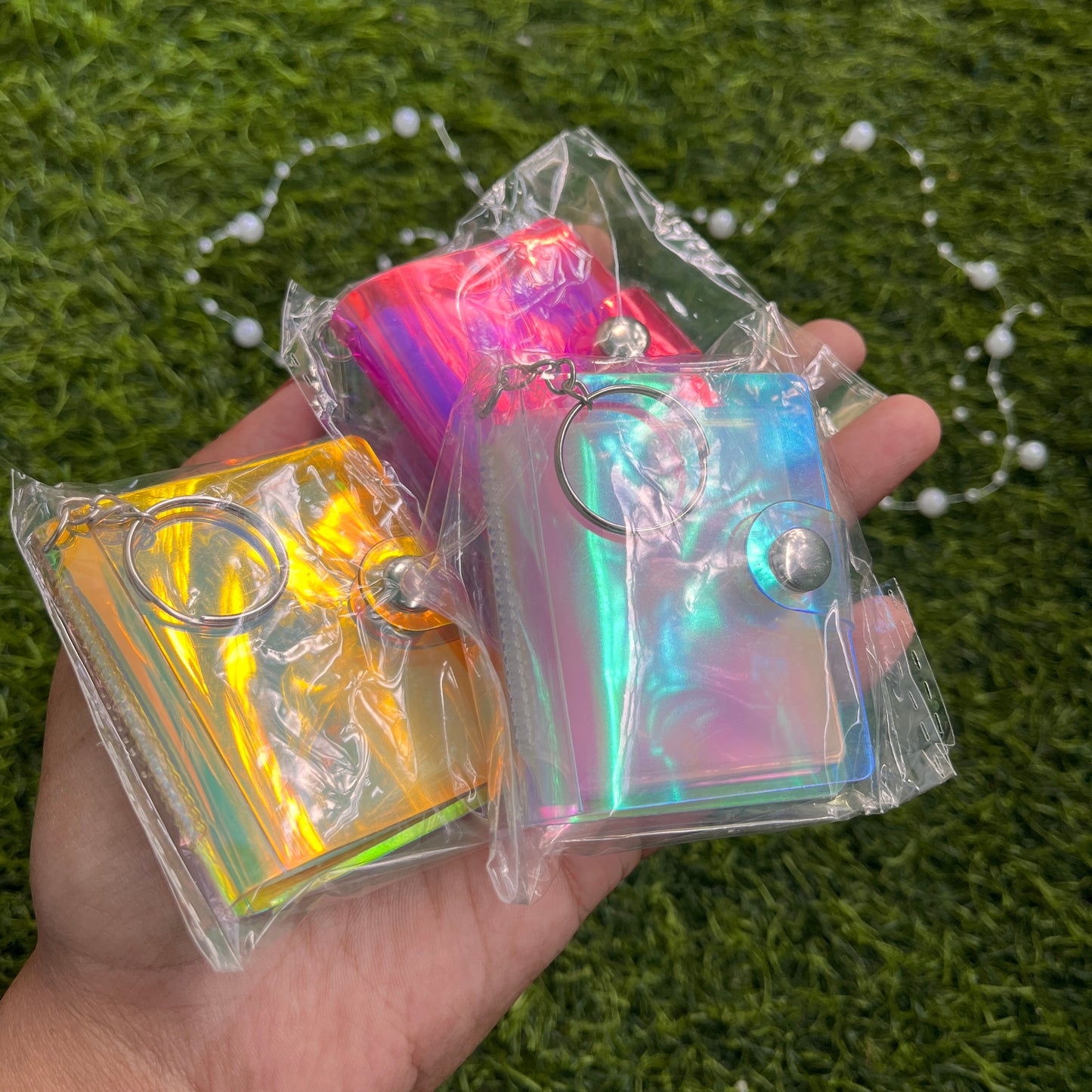 2 Inch Holographic Laser Cute Mini Key Chain Photo Album with Snap Button