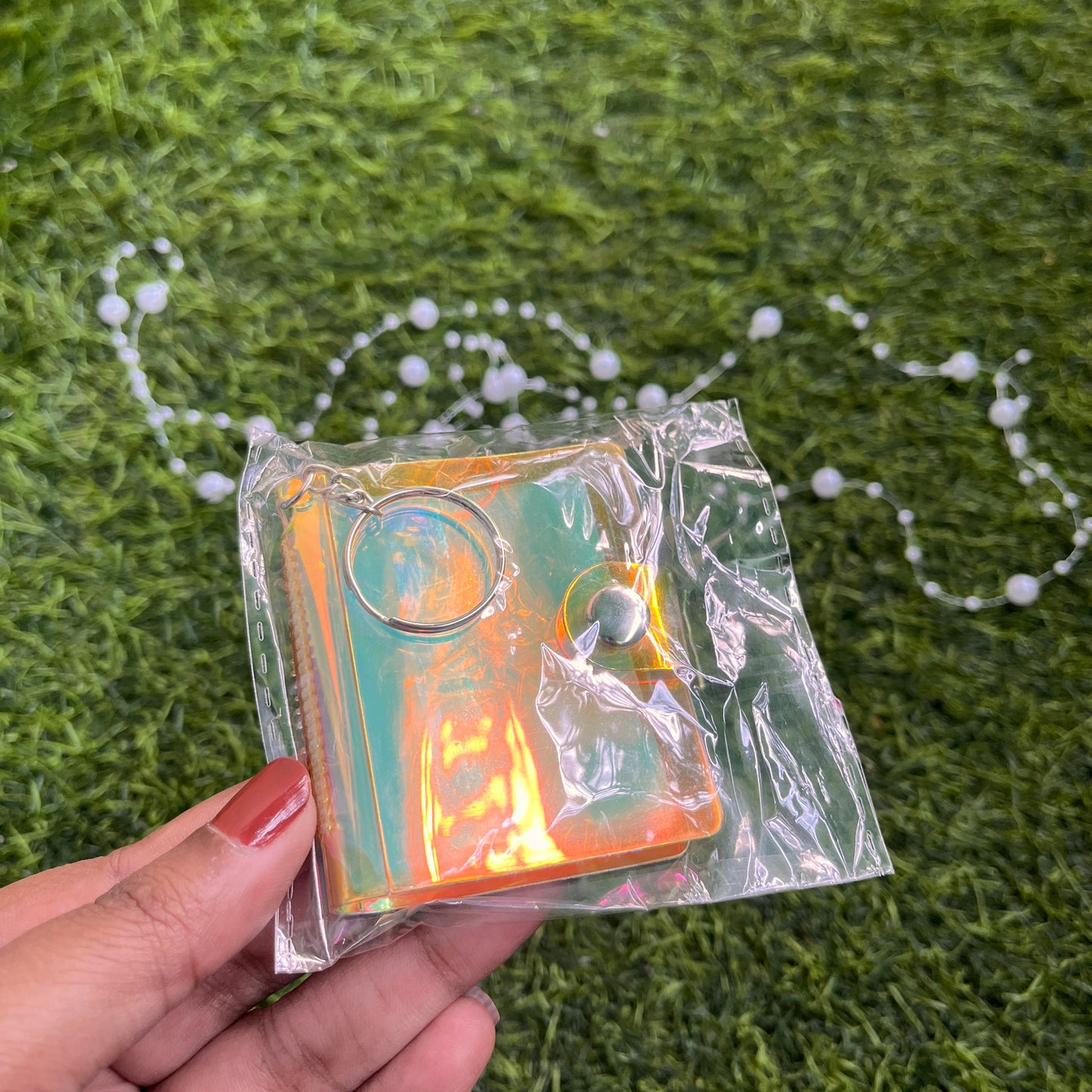 2 Inch Holographic Laser Cute Mini Key Chain Photo Album with Snap Button