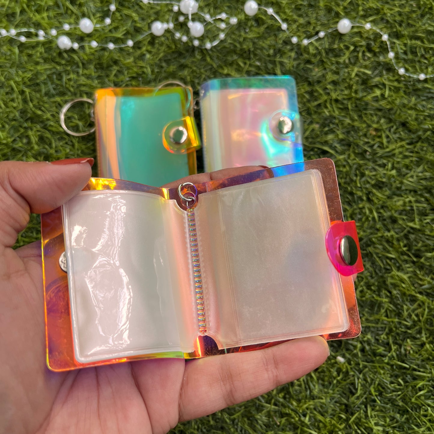 2 Inch Holographic Laser Cute Mini Key Chain Photo Album with Snap Button
