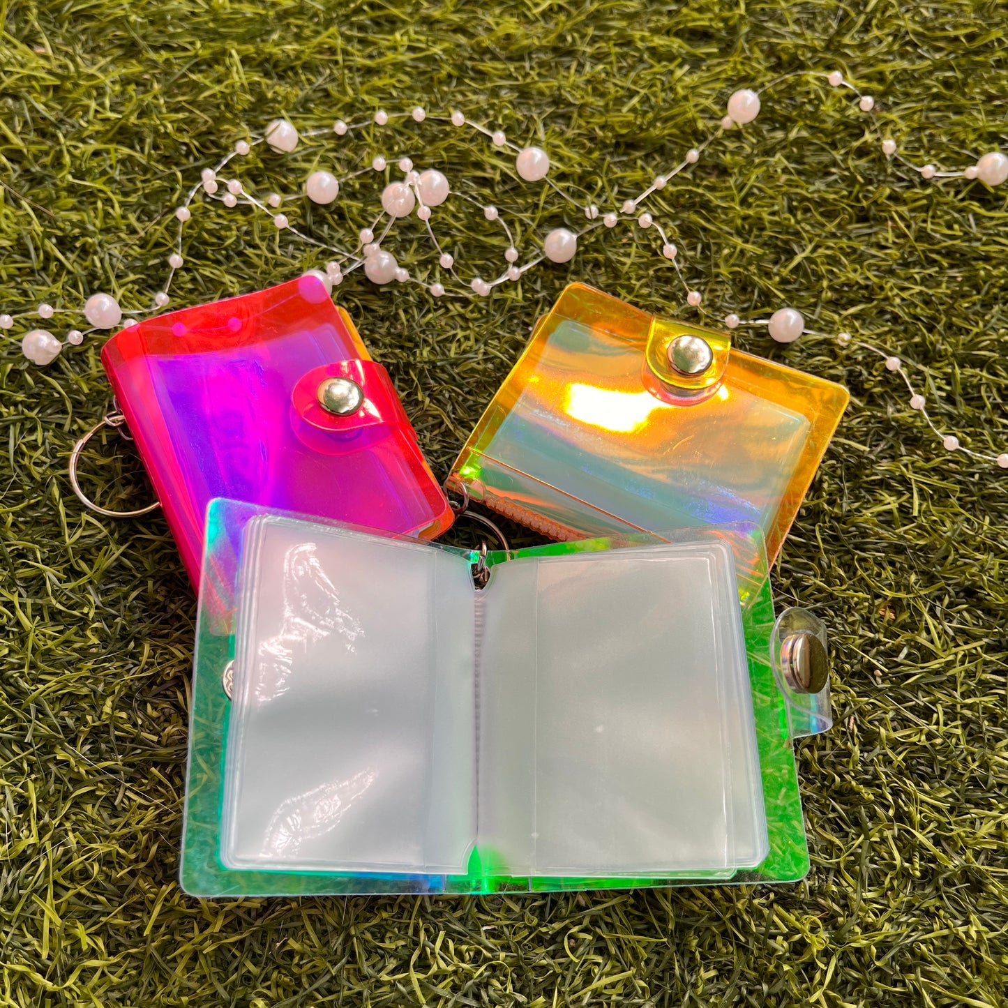 2 Inch Holographic Laser Cute Mini Key Chain Photo Album with Snap Button