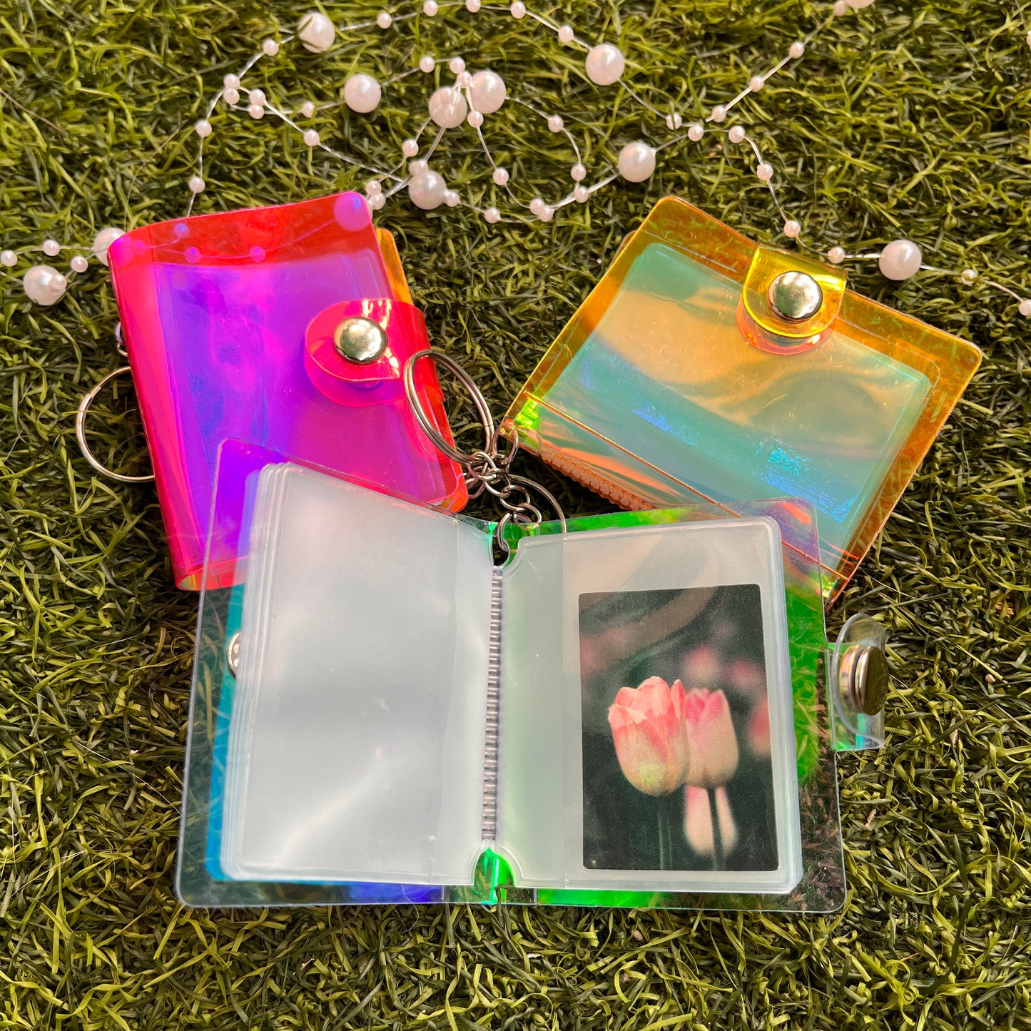 2 Inch Holographic Laser Cute Mini Key Chain Photo Album with Snap Button