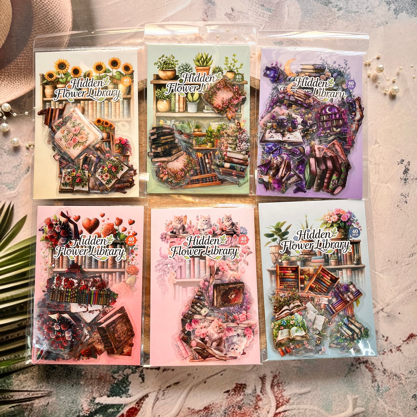 40 Pcs Flower Pavilion Book Collection Vintage Floral Book Themed Stickers