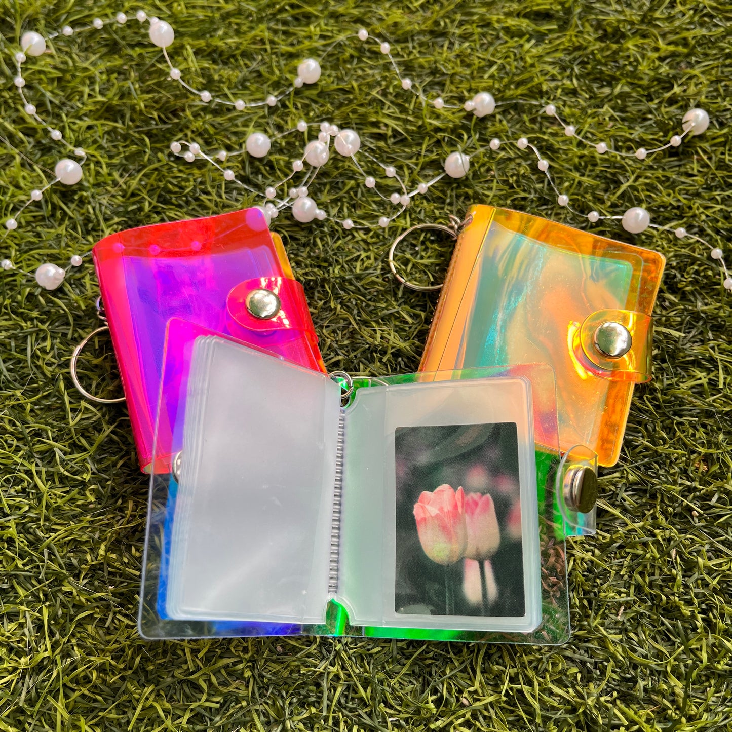 2 Inch Holographic Laser Cute Mini Key Chain Photo Album with Snap Button