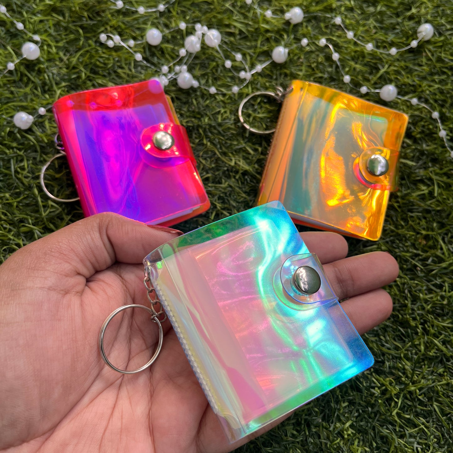 2 Inch Holographic Laser Cute Mini Key Chain Photo Album with Snap Button
