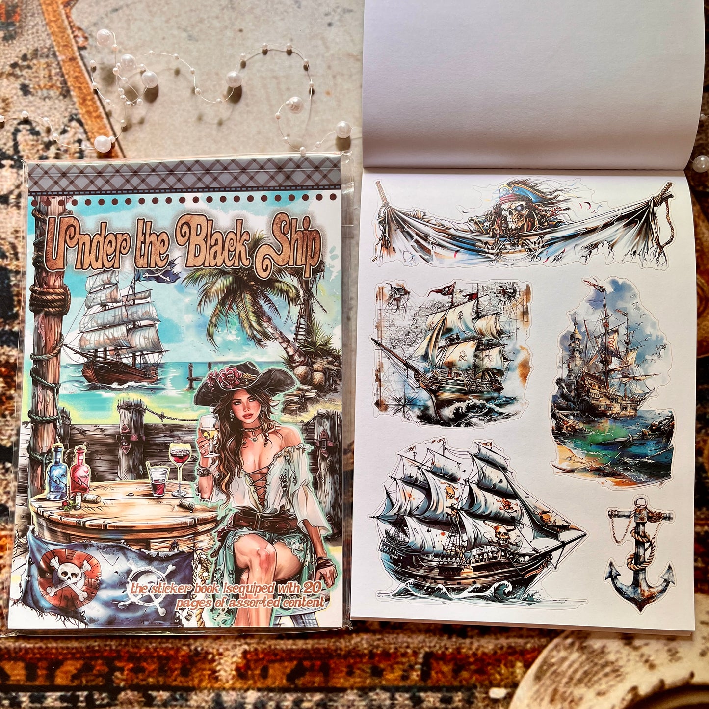 20 Sheets Under the Black Ship Sticker Book for Journaling