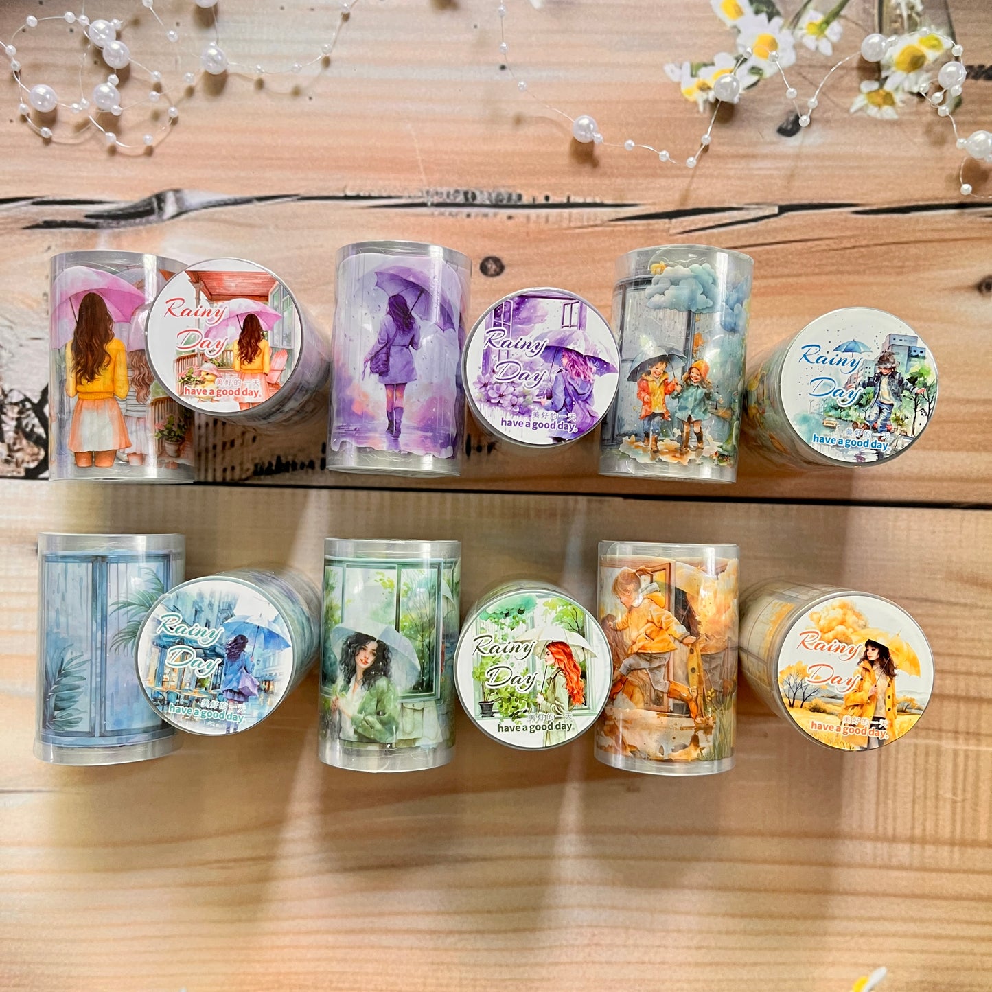 1 Roll Rainy Day Series Weather Aquascape Girl Pet Tape