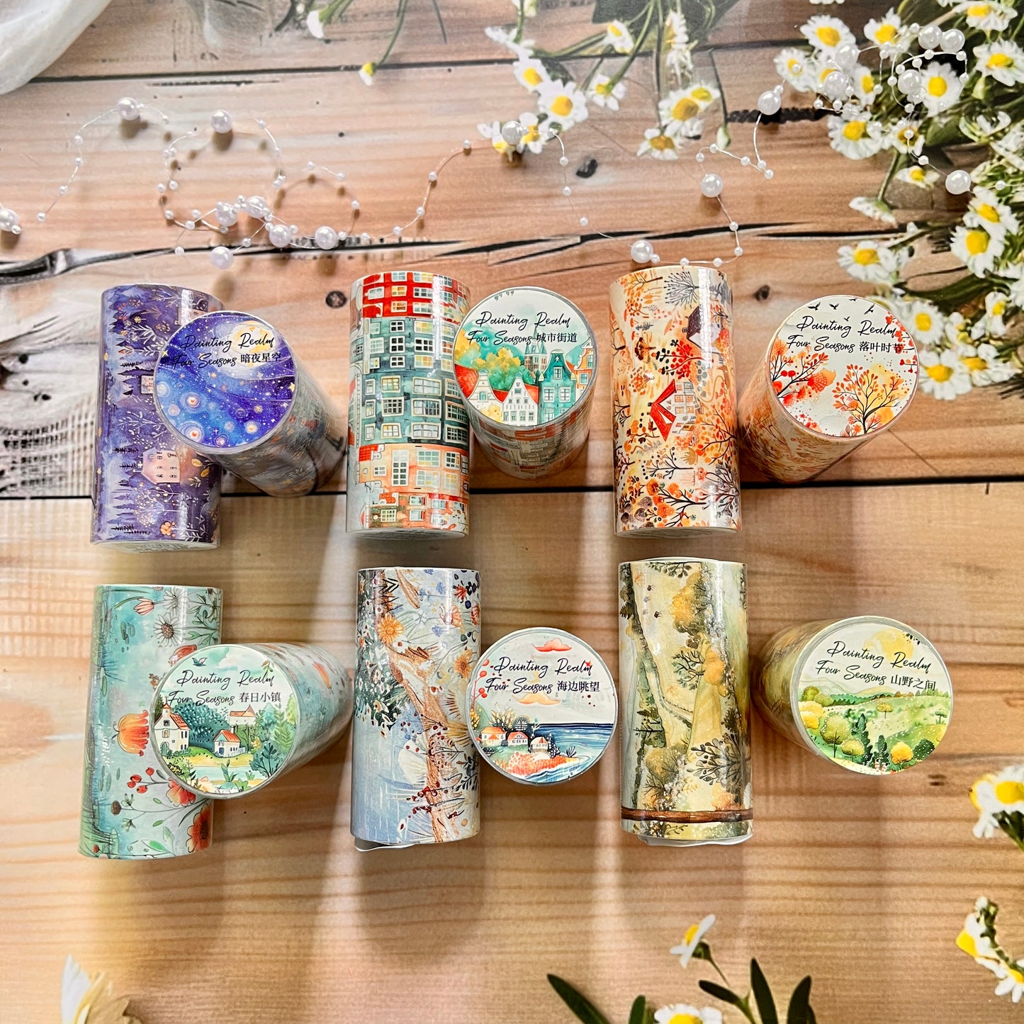 1 Roll Large Background Tape Four Seasons Painting Series City Streets Washi Tape