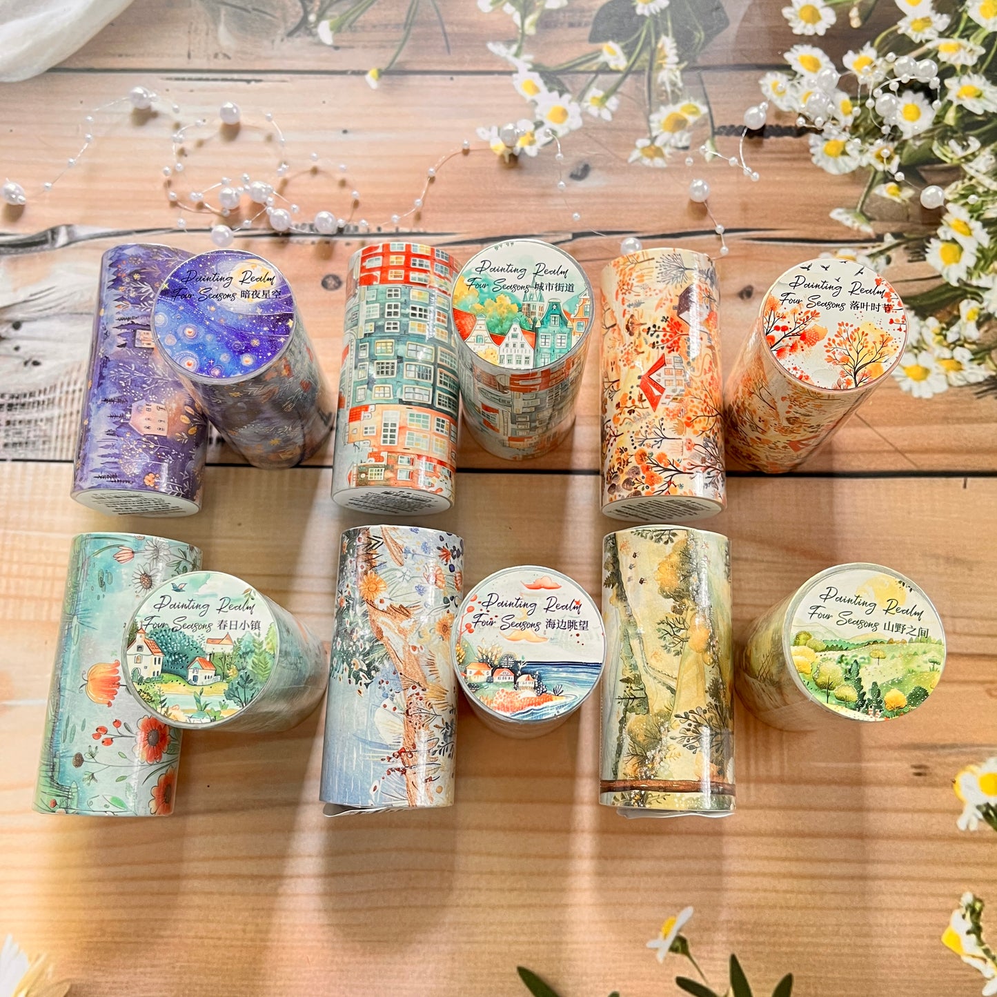 1 Roll Large Background Tape Four Seasons Painting Series City Streets Washi Tape