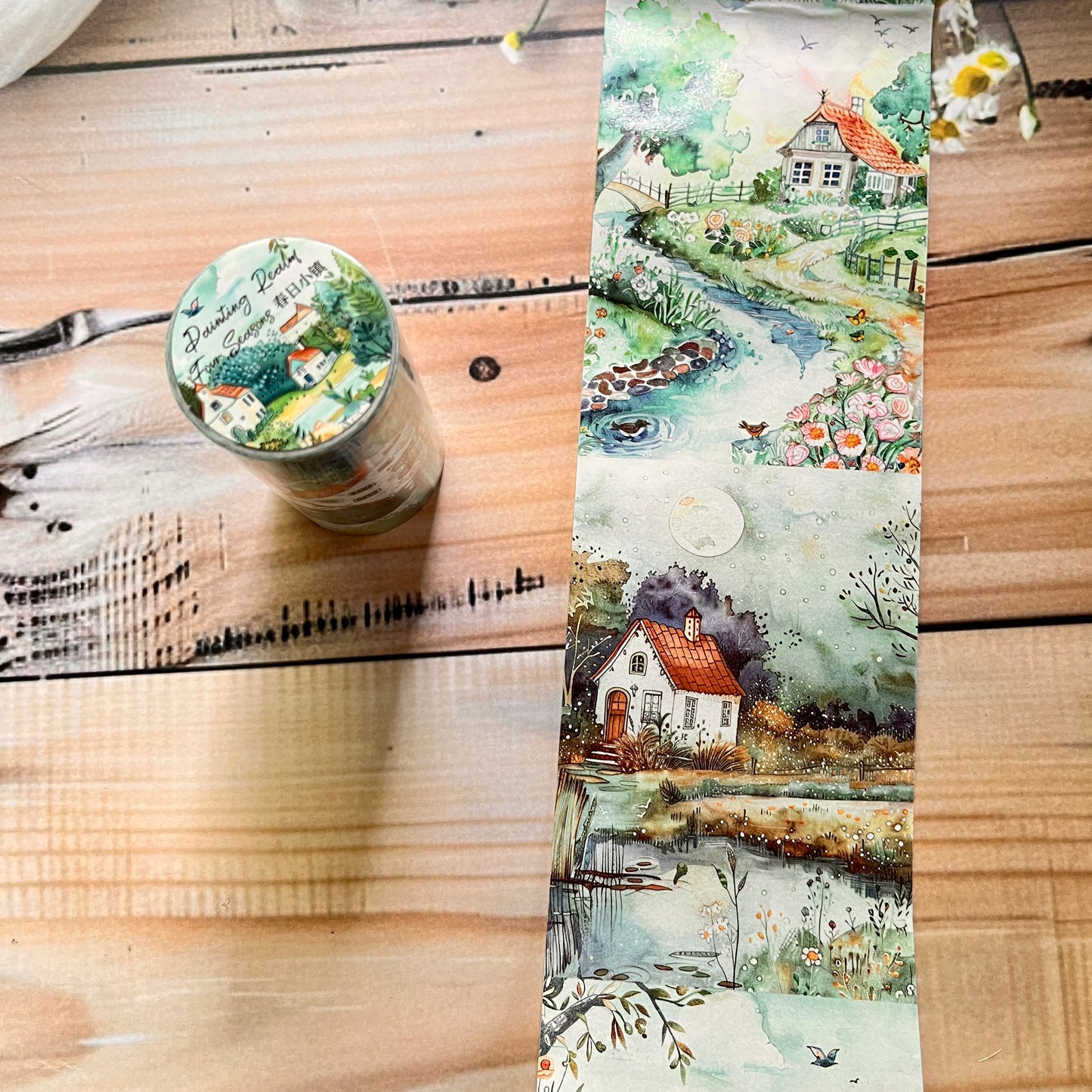 1 Roll Large Background Tape Four Seasons Painting Series City Streets Washi Tape