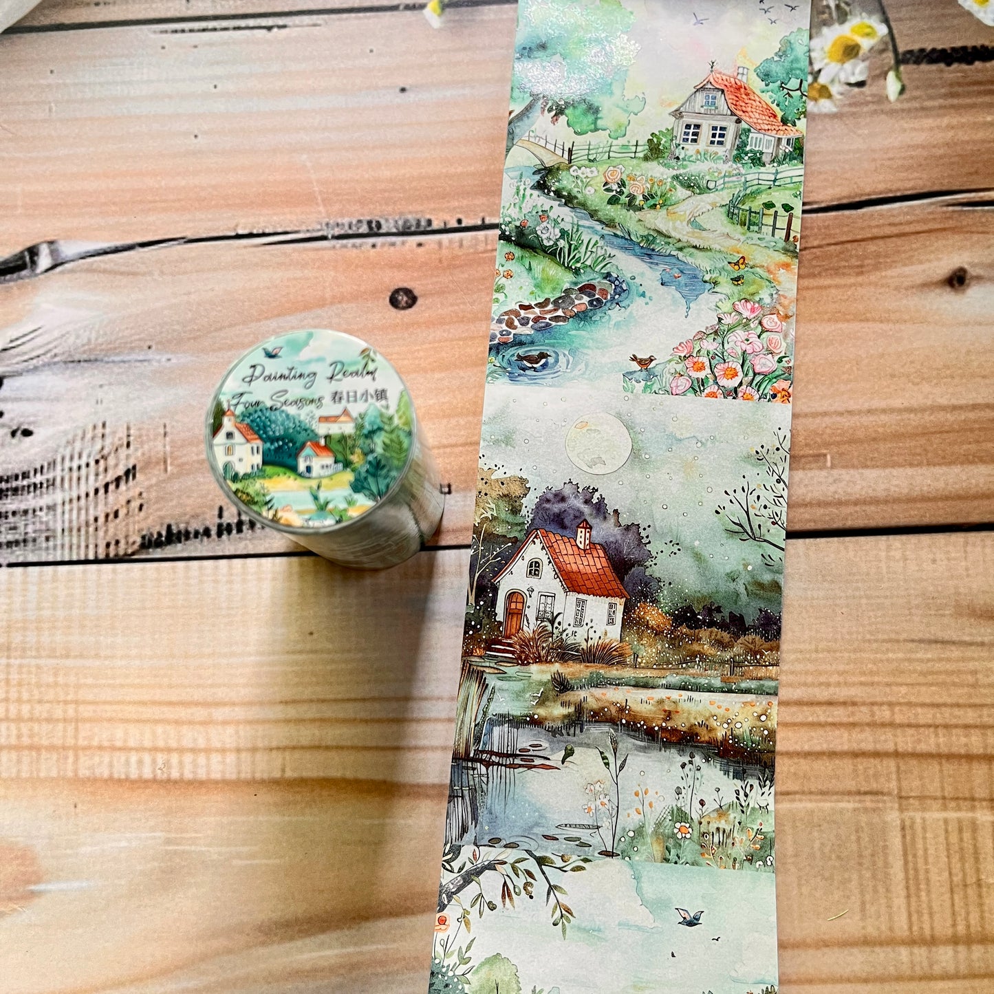 1 Roll Large Background Tape Four Seasons Painting Series City Streets Washi Tape