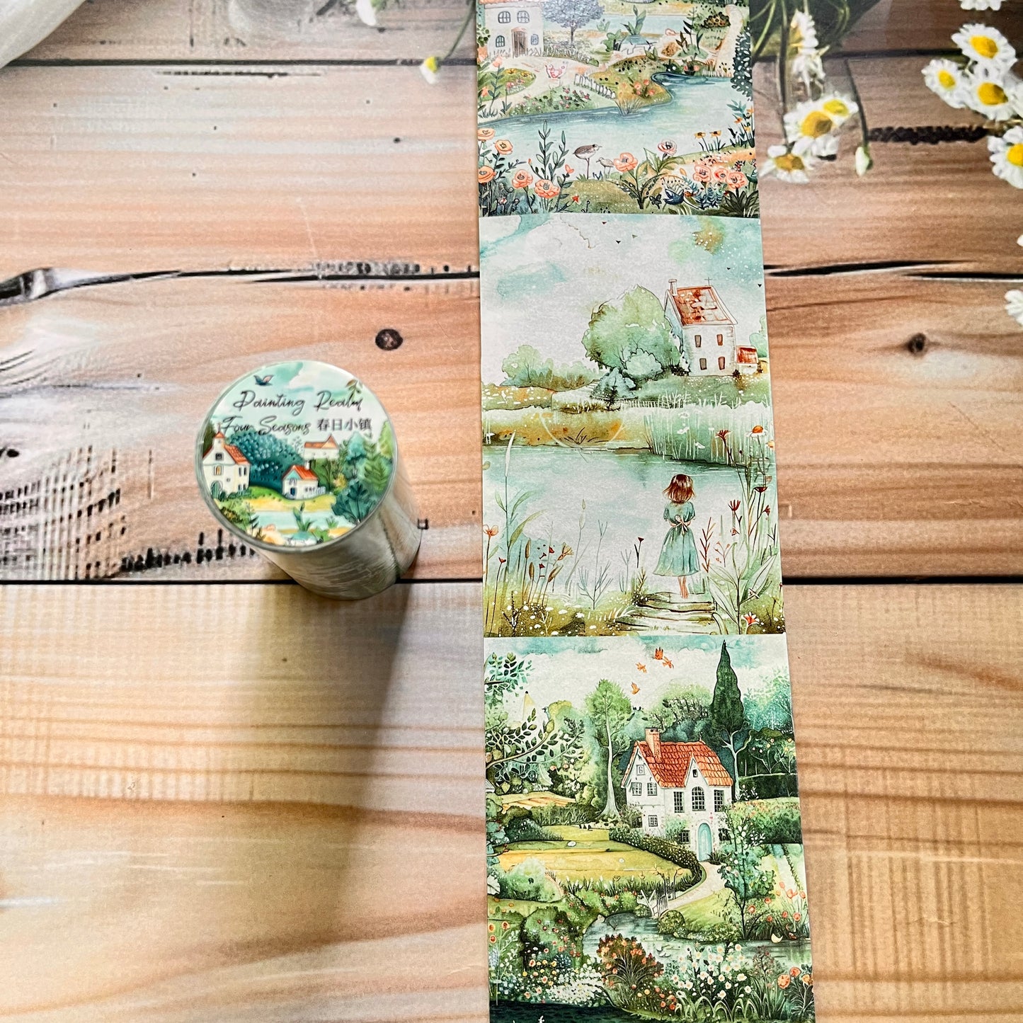 1 Roll Large Background Tape Four Seasons Painting Series City Streets Washi Tape