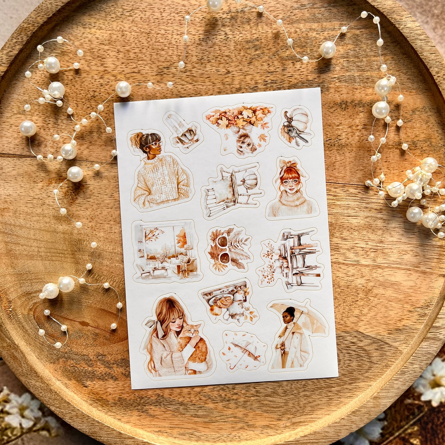 3 Sheets Fashionable Autumn White Lover Die-Cut Stickers
