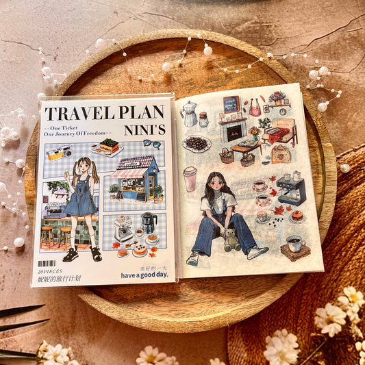 20 Sheets Nini's Travel Plans Series Scenery Dual-Material Sticker Book