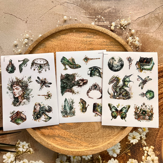 3 Sheets Vintage Emerald City Die Cut Stickers for Scrapbooking