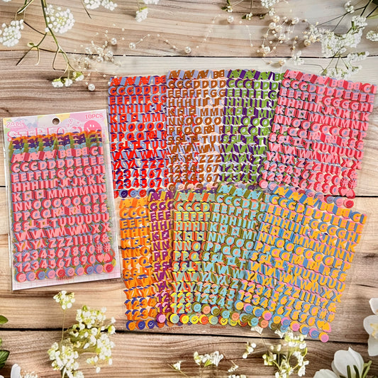 10pcs/pack Cubic Rhythm Alphanumeric Handbook PET Stickers