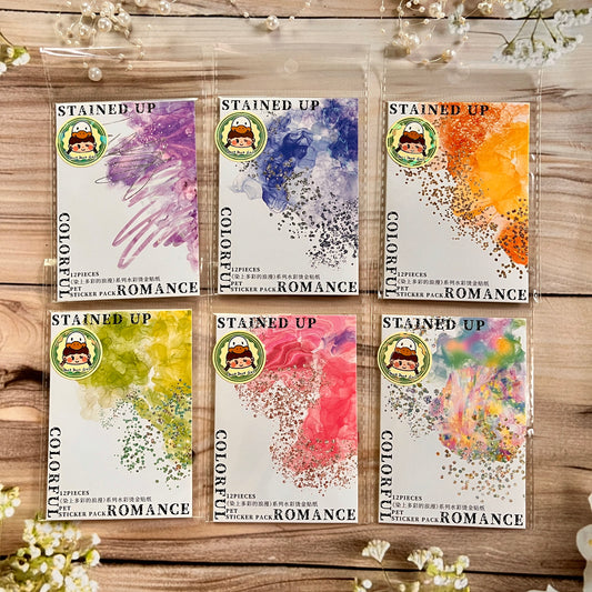 12pcs Dyed in the Dark Romance Watercolour Stamping Stickers