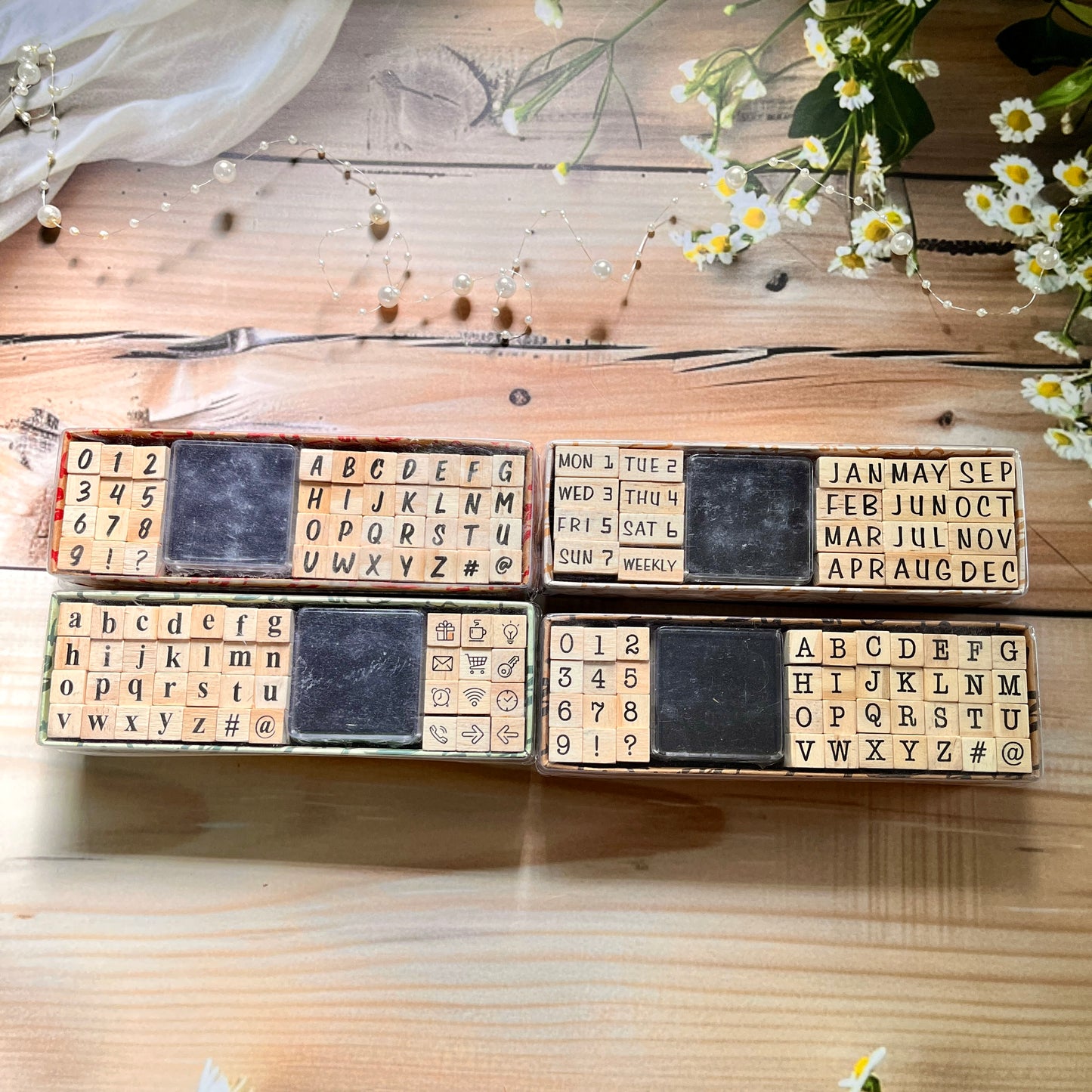 40pcs into letter stamps set alphanumeric symbols small stamp box