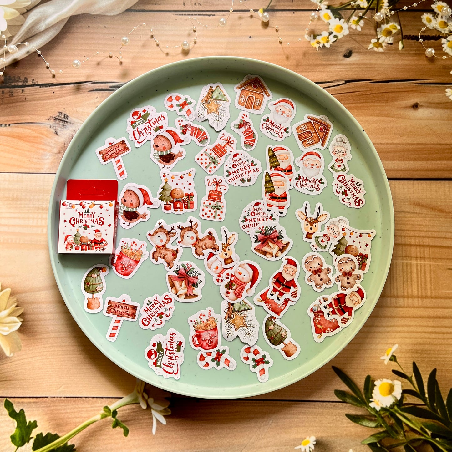 46 Pcs Merry Christmas themed Sticker Box for journaling