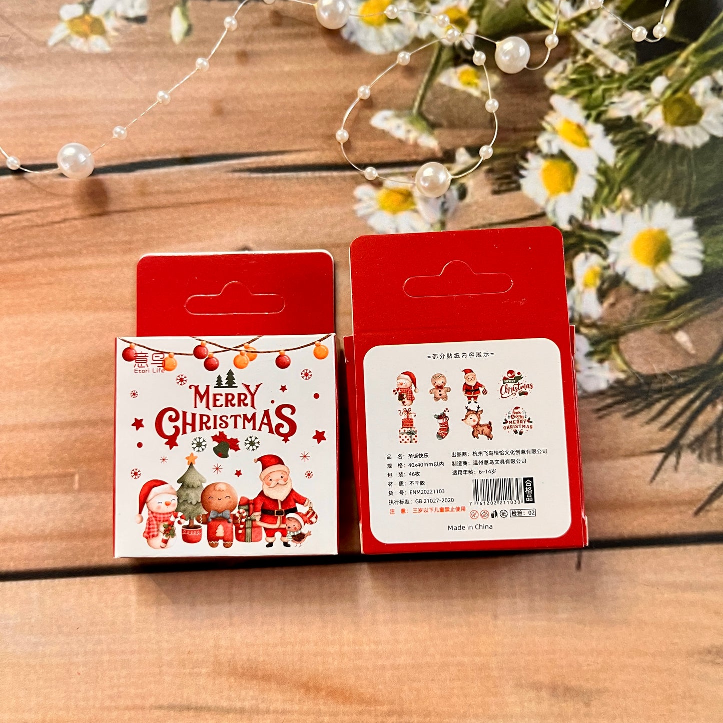46 Pcs Merry Christmas themed Sticker Box for journaling