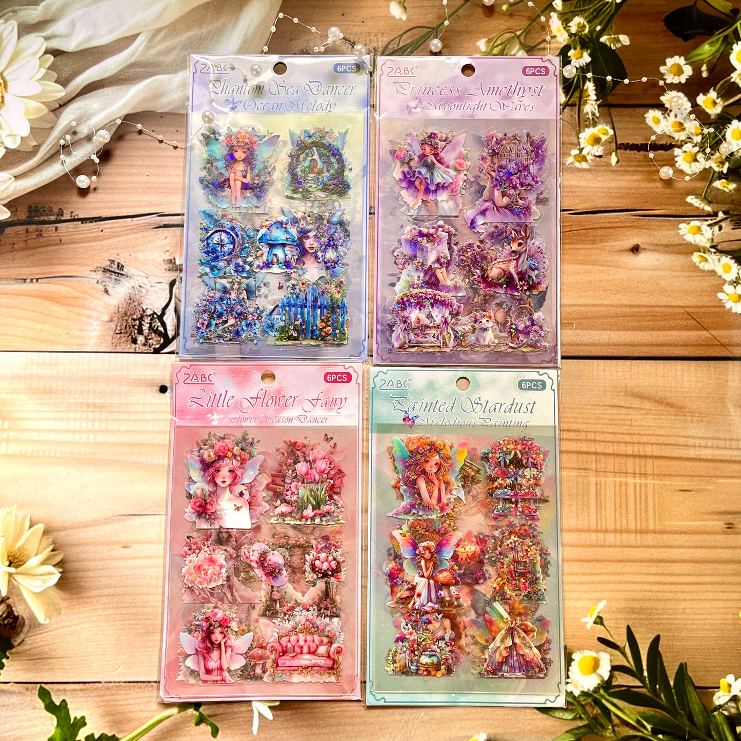 6 sheets/pack Sweet Dream Elf Girl Laser Sticker Pack