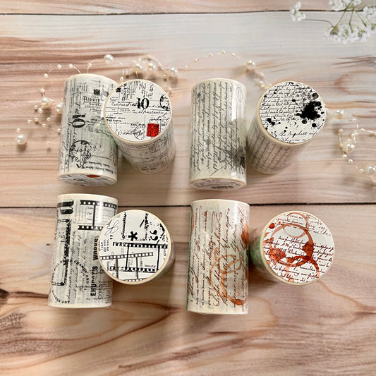 1 Roll Stranded Letters Series Light Retro Black and White Theme Washi Tape