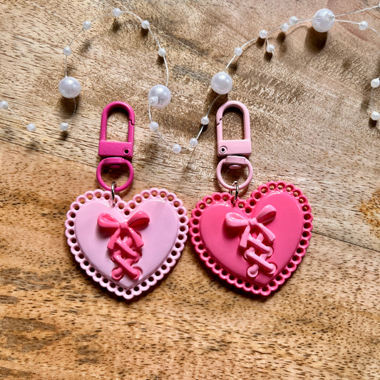 1 Pc y2k Hollow-Cut Heart Cute Bow Keyring Charms