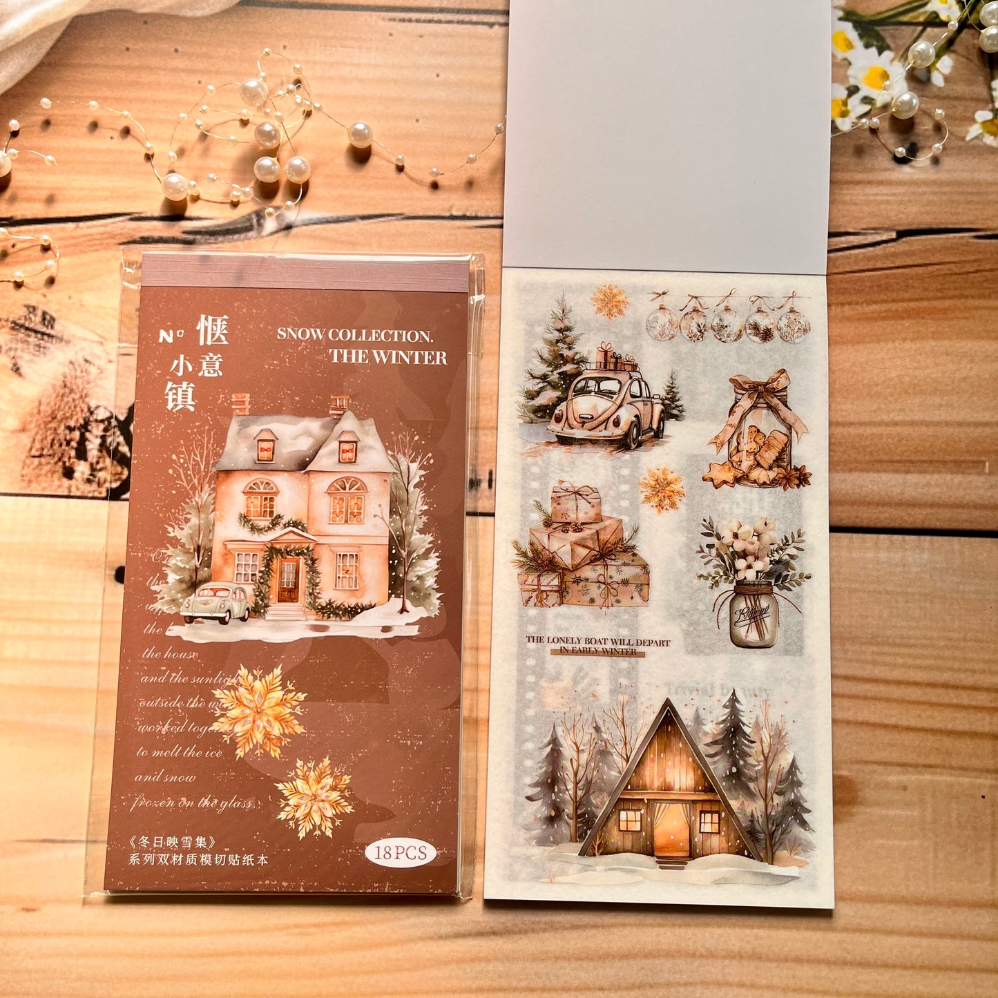 18 sheets Dual Material Winter Snow Collection Die-cut Sticker Book