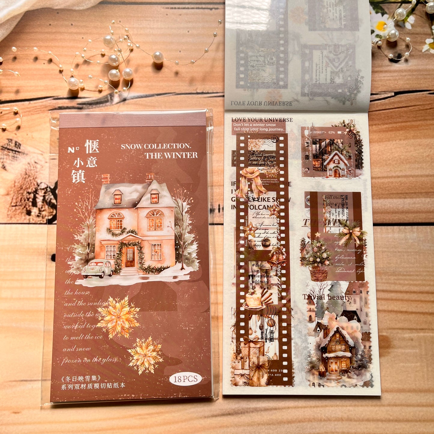 18 sheets Dual Material Winter Snow Collection Die-cut Sticker Book
