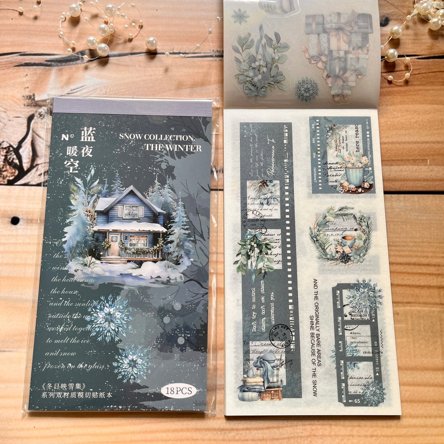 18 sheets Dual Material Winter Snow Collection Die-cut Sticker Book